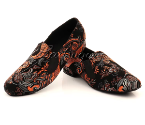 Men's Latin Salsa Dance Shoes with Chinoiserie Embroidery – Black (2.5cm Heel)