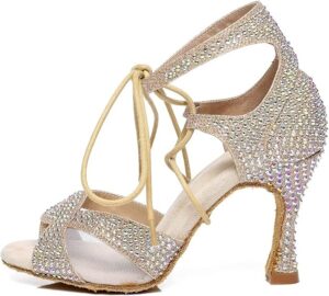 LITNERMIA Ladies Lace-up Rhinestones Latin Dance Shoes Sexy Ballroom Sandals
