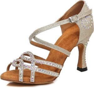 Minishion Dance Shoes for Women Glitter Ankle Strap Heels
