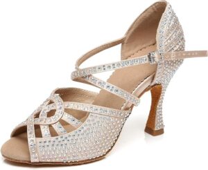 Minishion Dance Heel for Women Rhinestone Latin shoes