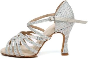Minishion Women's Rhinestone Dance Shoes Ankle Strap Latin Salsa Dancing Heels