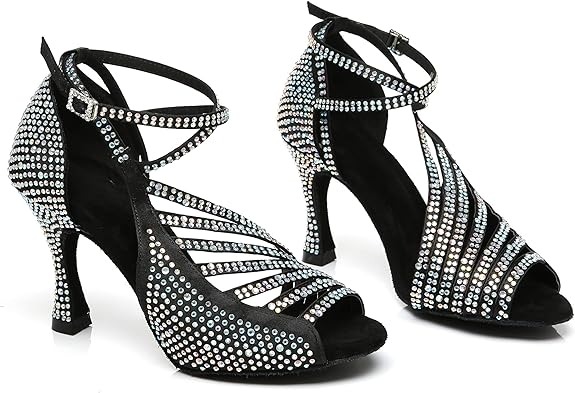 Minishion Womens Salsa Dance Shoes High Heel Ballroom Dancing Sandals - Image 4