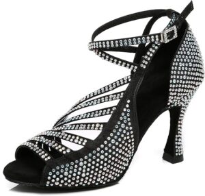 Minishion Womens Salsa Dance Shoes High Heel Ballroom Dancing Sandals