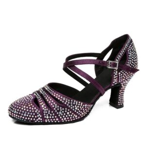 Women Ballroom Latin Modern Dancing Shoes Rhinestone Salsa Party Wedding Heeled