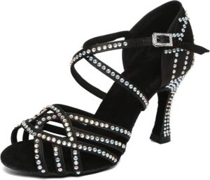 Womens Salsa Dancing Heels Crystals Beaded Dance Shoes Wedding Prom Sandals
