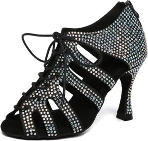 Minishion Fashion Dancing Shoes for Women Lace-up Beaded Party Sandals