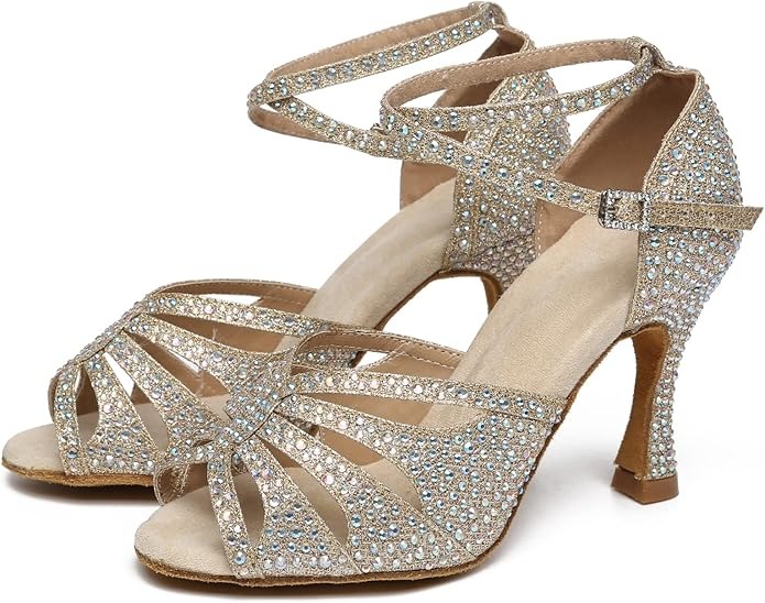 MINITOO Women's Dance Shoes Dance Shoes Latin Salsa Glitter Sandals - Image 3