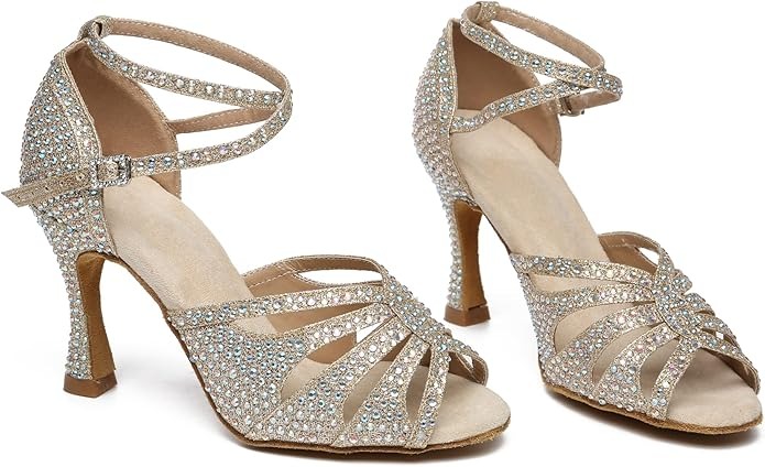 MINITOO Women's Dance Shoes Dance Shoes Latin Salsa Glitter Sandals - Image 6