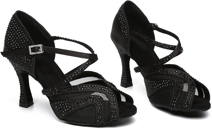 Syrads Latin Dance Shoes for Women Rhinestone Salsa Tango Bachata Shoes - Image 2