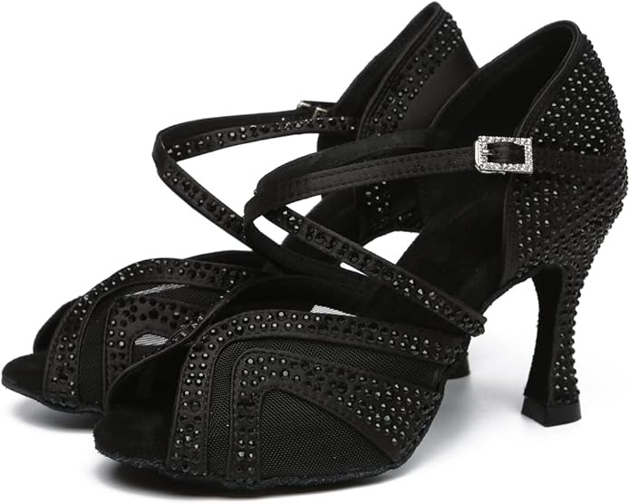 Syrads Latin Dance Shoes for Women Rhinestone Salsa Tango Bachata Shoes - Image 3