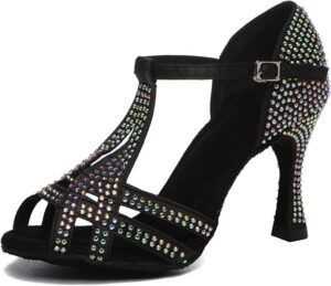 MINITOO Ladies Latin Tango Dance Shoes with Bridle and Rhinestone