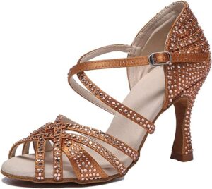MINITOO Womens Rhinestone Dancing Shoes Cross Strap Bridal Wedding Sandals