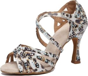 Womens Rhinestone Dancing Shoes Cross Strap Bridal Wedding Sandals