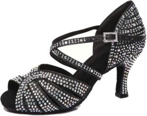 Women's Peep Toe Cross Strap Rhinestones Glitter Synthetic Prom Tango Ballroom Latin Modern Dance Shoes