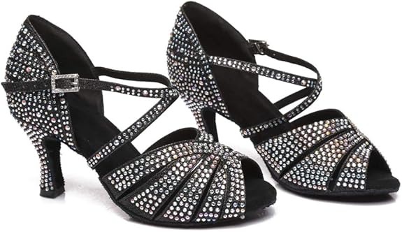 Women's Peep Toe Cross Strap Rhinestones Glitter Synthetic Prom Tango Ballroom Latin Modern Dance Shoes - Image 5