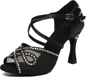 Minishion Dance Shoes for Women Glitter Ankle Strap Heels
