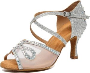 Minishion Dance Shoes for Women Glitter Ankle Strap Heels