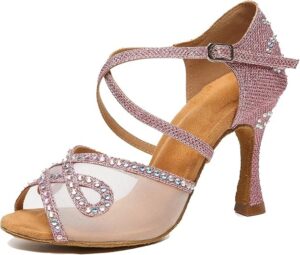 Minishion Dance Shoes for Women Glitter Ankle Strap Heels