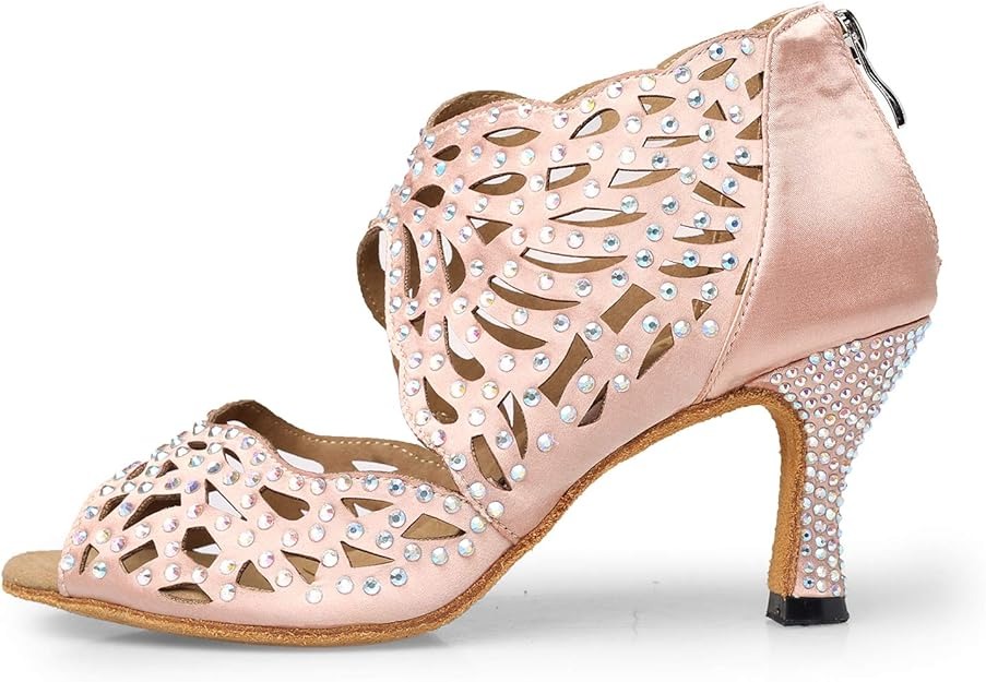 WUAILIM Women Rhinestone Dance Shoes Latin Salsa Bachata Practice Performance Dancing Footwear - Image 2