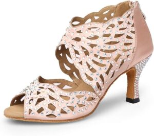 WUAILIM Women Rhinestone Dance Shoes Latin Salsa Bachata Practice Performance Dancing Footwear