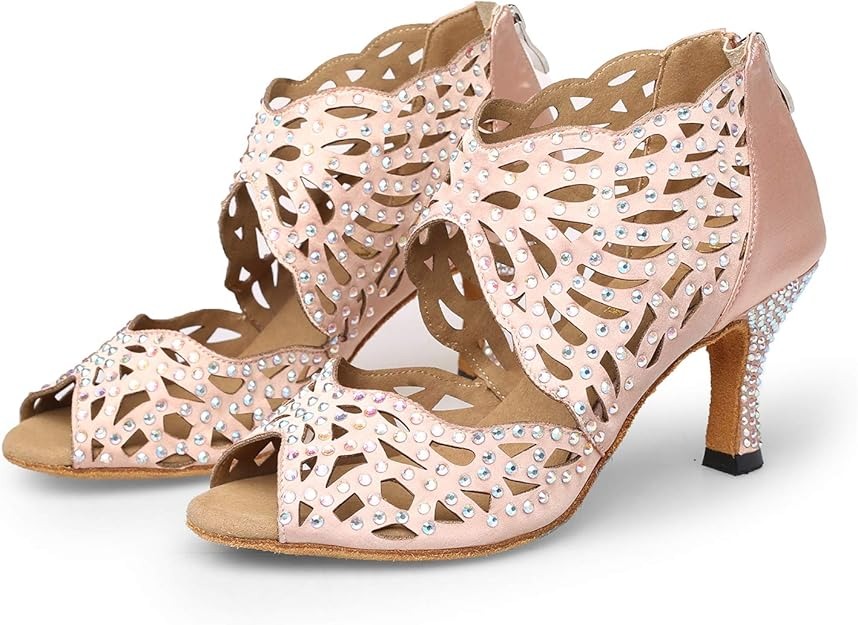 WUAILIM Women Rhinestone Dance Shoes Latin Salsa Bachata Practice Performance Dancing Footwear - Image 4