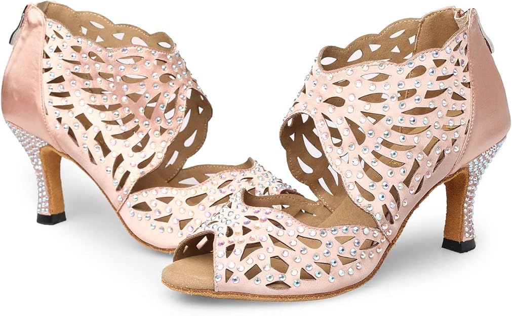 WUAILIM Women Rhinestone Dance Shoes Latin Salsa Bachata Practice Performance Dancing Footwear - Image 5