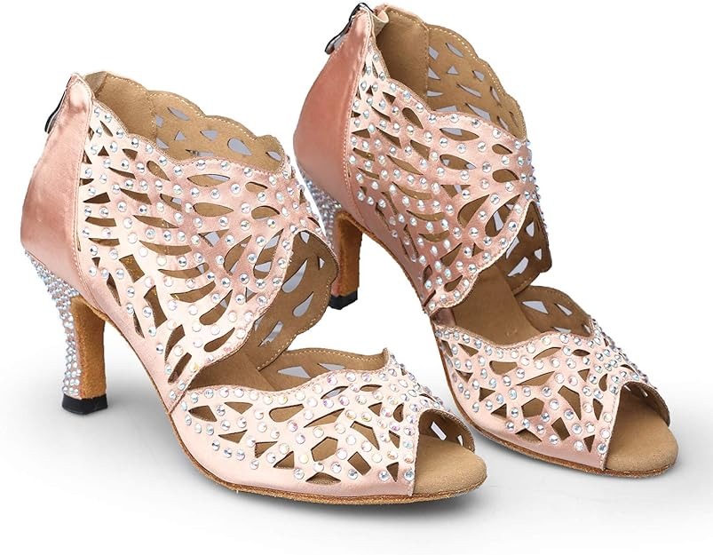 WUAILIM Women Rhinestone Dance Shoes Latin Salsa Bachata Practice Performance Dancing Footwear - Image 6