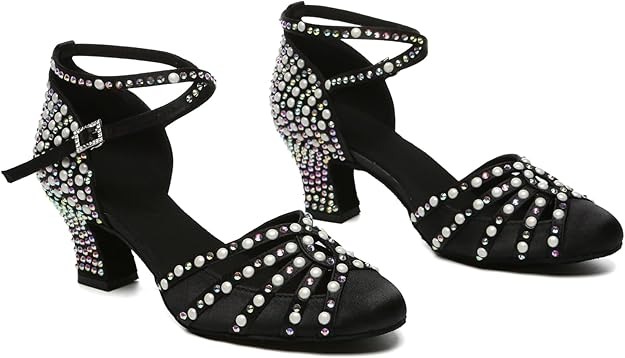 Rhinestone Dancing Shoes Women Mid Heel Latin Ballroom Pumps - Image 6