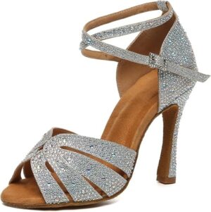 HIPPOSEUS Womens Rhinestone Latin Ballroom Dance Shoes