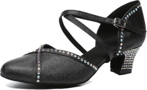 Minishion Rhinestone Dancing Shoes Women Mid Heel Latin Ballroom Pumps