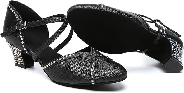 Minishion Rhinestone Dancing Shoes Women Mid Heel Latin Ballroom Pumps - Image 6