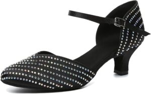Minishion Rhinestone Dancing Shoes Women Mid Heel Latin Ballroom Pumps