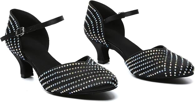 Minishion Rhinestone Dancing Shoes Women Mid Heel Latin Ballroom Pumps - Image 3