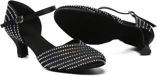 Minishion Rhinestone Dancing Shoes Women Mid Heel Latin Ballroom Pumps - Image 4