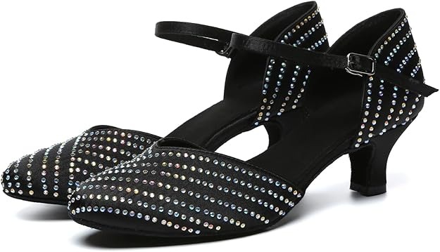 Minishion Rhinestone Dancing Shoes Women Mid Heel Latin Ballroom Pumps - Image 5