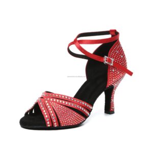 Red High-quality Satin Embossed Diamond Shining Latin Dance Shoes