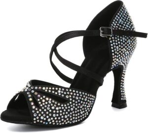 Women's Latin Dance Shoes Rhinestone Peep Toe Ballroom Tango Performance Dance Shoes