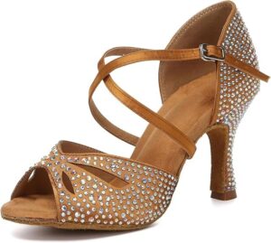 Women's Latin Dance Shoes Rhinestone Peep Toe Ballroom Tango Performance Dance Shoes