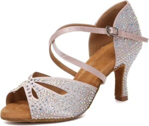Women's Latin Dance Shoes Rhinestone Peep Toe Ballroom Tango Performance Dance Shoes